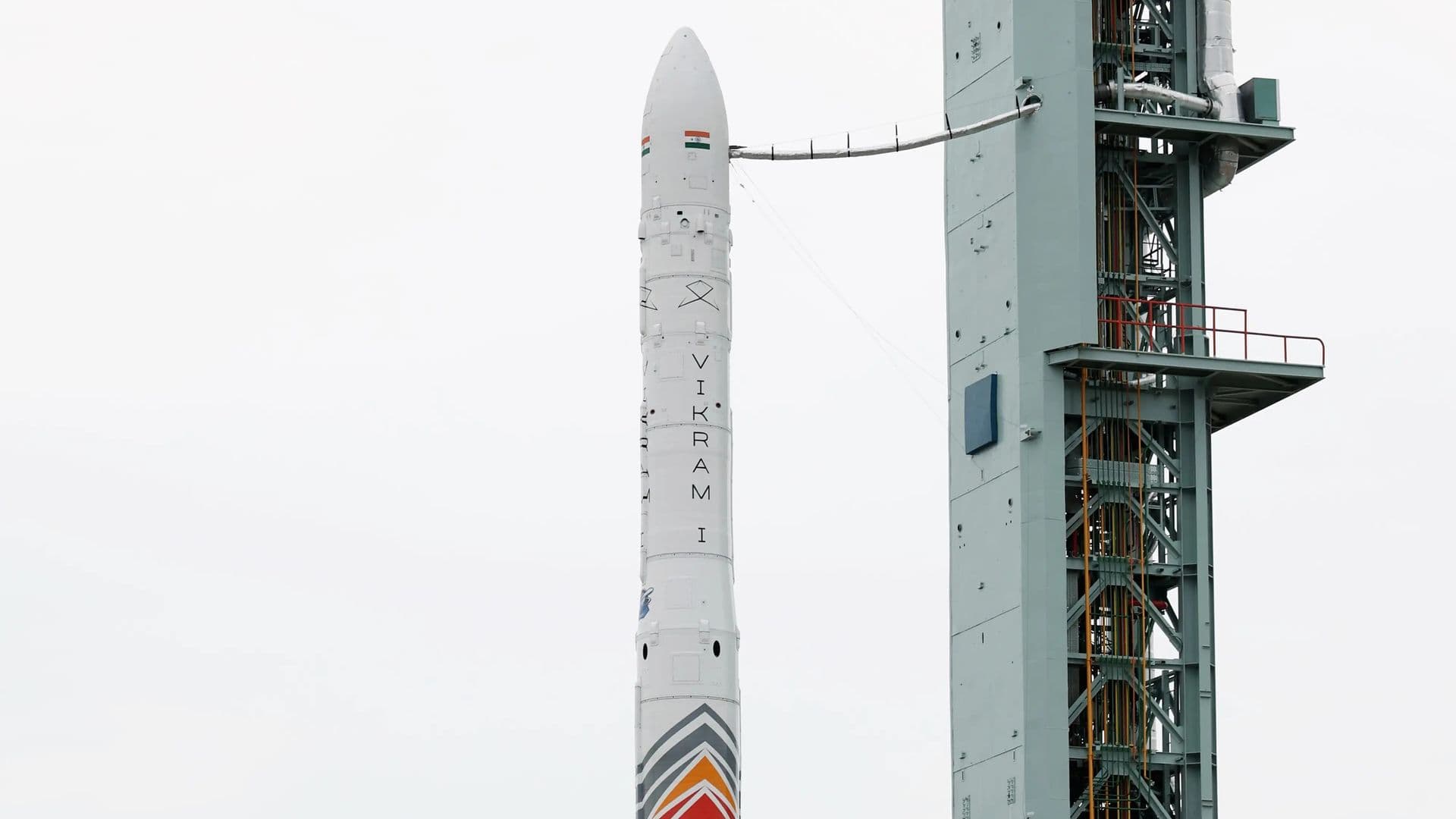 Skyroot Aerospace's Vikram-I rocket on the launch pad at Satish Dhawan Space Centre, Sriharikota